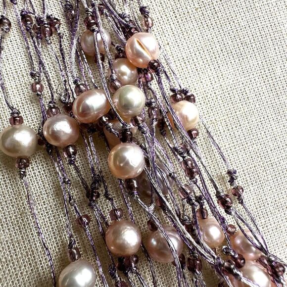 Purple multi strand fresh water pearl crystal statement necklace - Picture 2 of 11